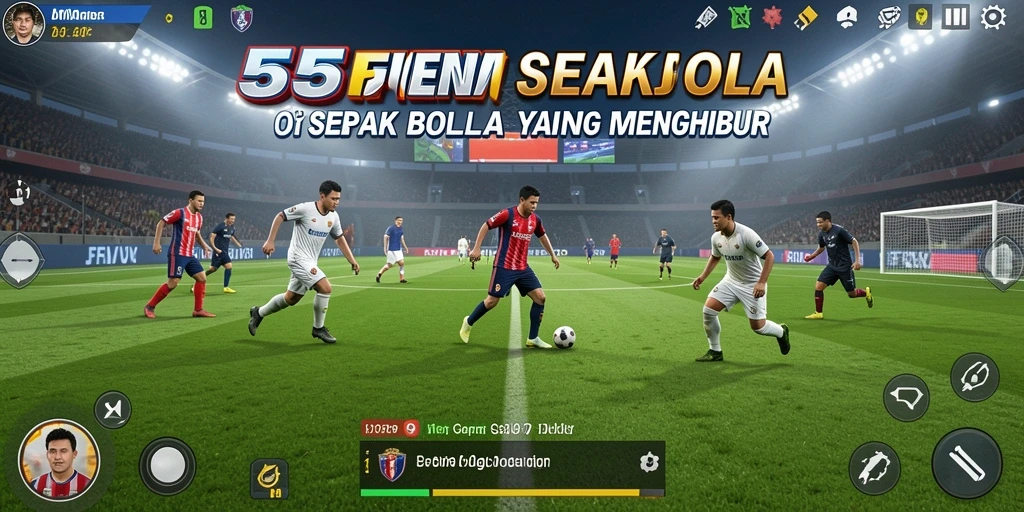 Tampilan gameplay seru dari 55FIVE dengan aksi sepak bola intens.