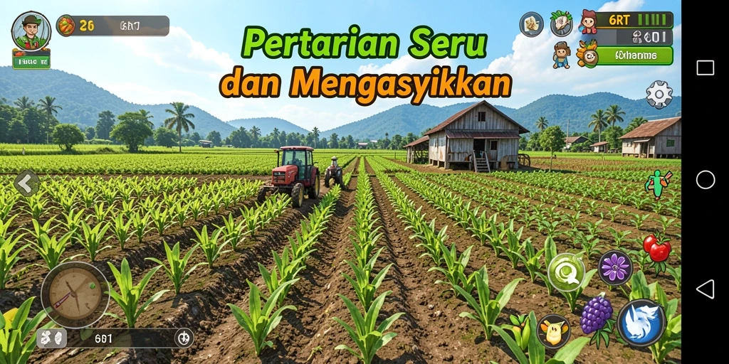 Tangkapan layar gameplay 6RT yang menampilkan aktivitas bertani.
