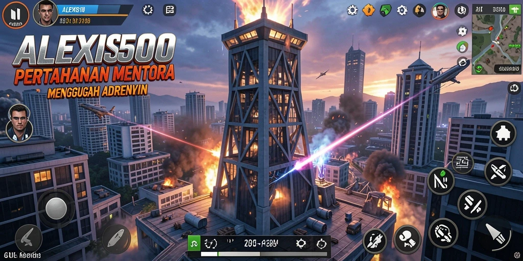 Tangkapan layar gameplay intens dari ALEXIS500 dalam aksi Tower Defense.
