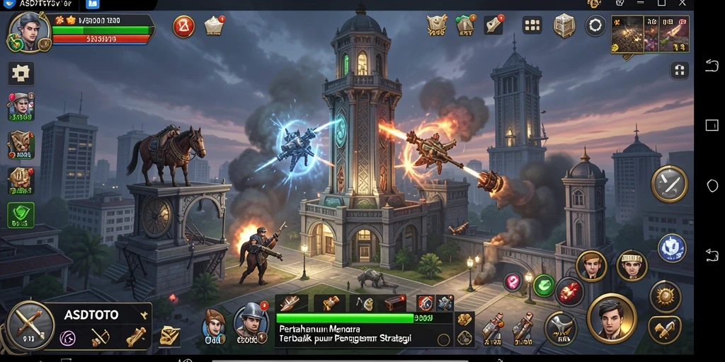 Screenshot gameplay ASDTOTO yang menunjukkan menara pertahanan melawan musuh.