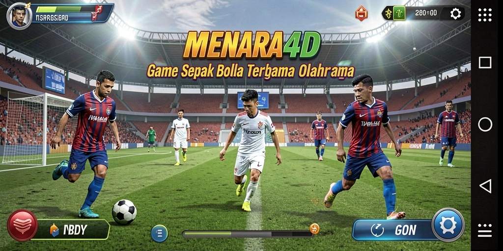 Screenshot MENARA4D menampilkan aksi seru permainan sepak bola.