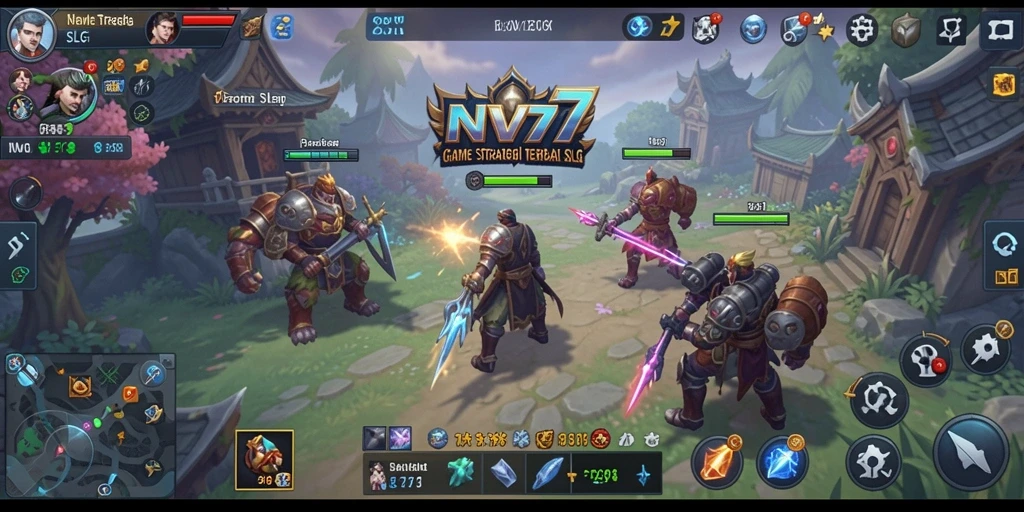 Tampilan layar gameplay NV77 yang menunjukkan pertempuran seru antar kerajaan.