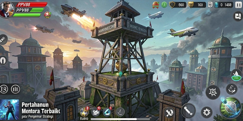 Screenshot gameplay PPV88 menampilkan aksi pertahanan menara yang seru.