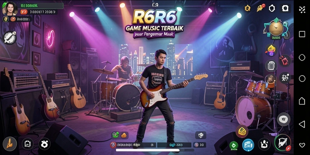 Screenshot gameplay R6R6 menunjukkan pengalaman bermain musik yang seru.
