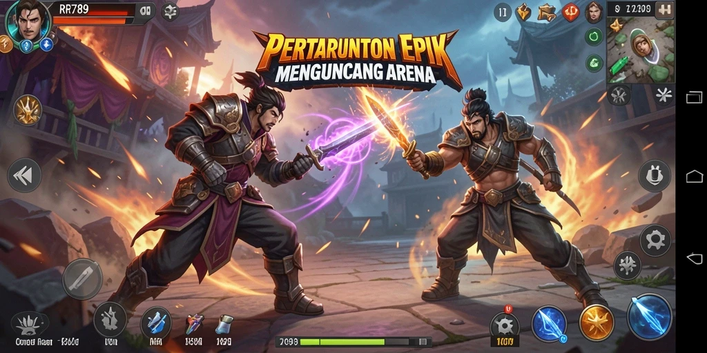 Gameplay intens RR789 dengan karakter bertarung di arena.