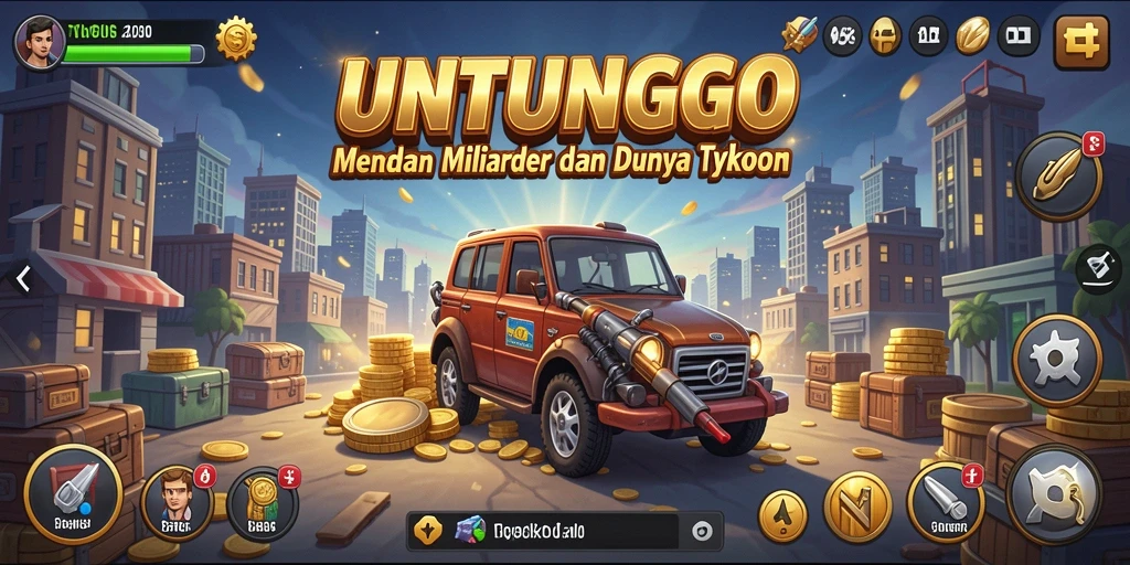 Tampilan gameplay seru dalam UNTUNGGO, menampilkan keseruan membangun bisnis.